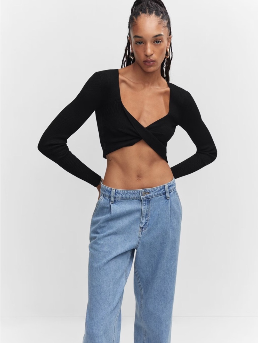 Mango Black double-breasted cropped sweater NWT